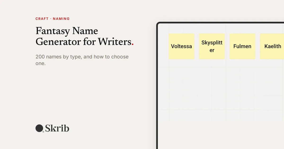 Cover image for “Fantasy Name Generator for Writers: 200 Names and How to Choose One” on the Skrib blog