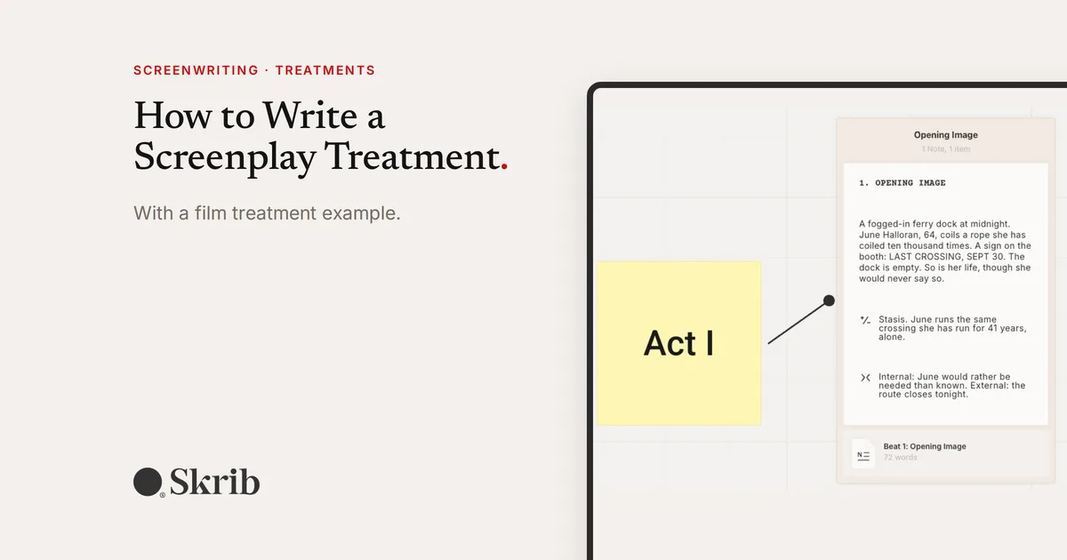 Cover image for “Screenplay Treatment: How to Write a Film Treatment, With an Example” on the Skrib blog