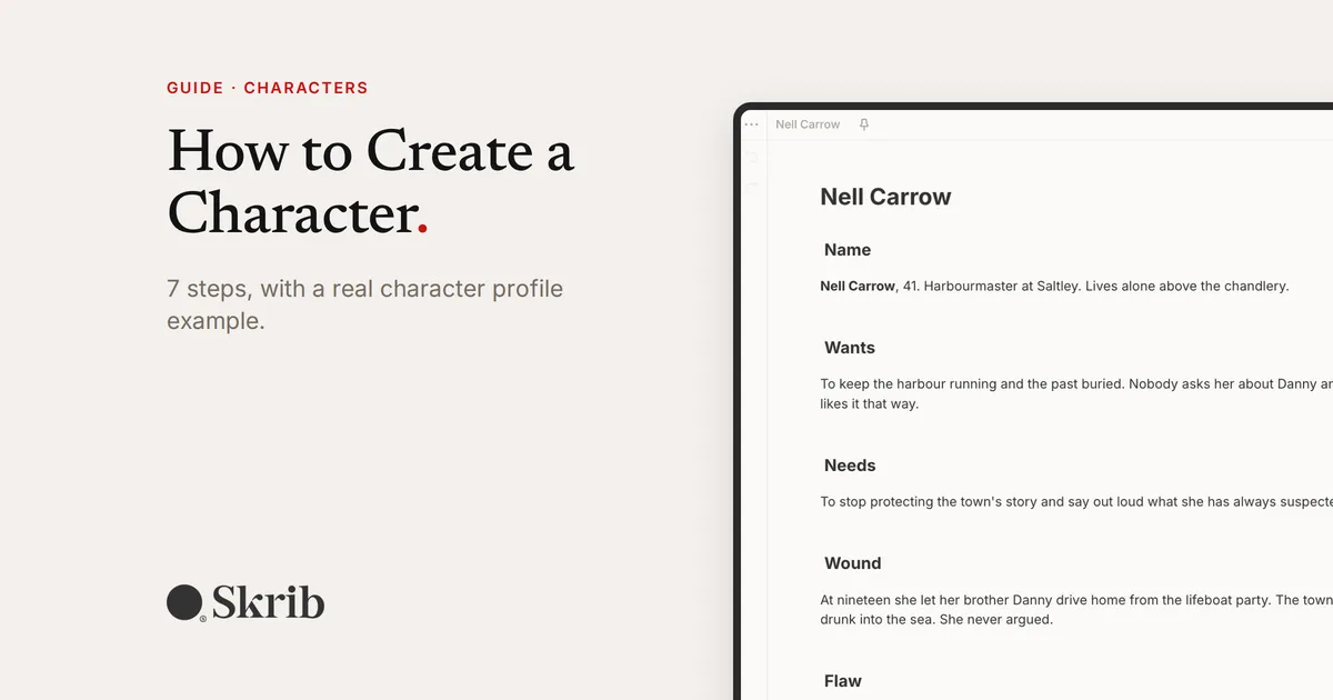Cover image for “How to Create a Character: 7 Steps With a Character Profile Example” on the Skrib blog