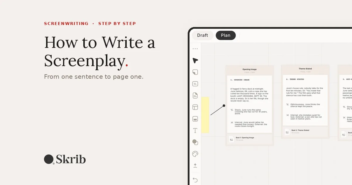 Cover image for “How to Write a Screenplay: Step by Step for Beginners” on the Skrib blog