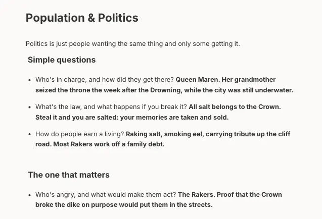 Population and Politics note in Skrib: who is in charge, the law, how people earn a living and who is angry