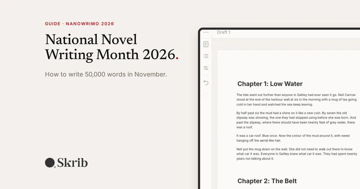 Cover image for “National Novel Writing Month 2026: How to Write 50,000 Words in November” on the Skrib blog