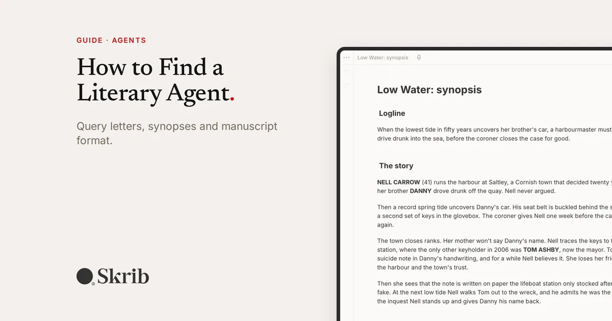 Cover image for “How to Find a Literary Agent: Query Letters, Synopses and Manuscript Format” on the Skrib blog