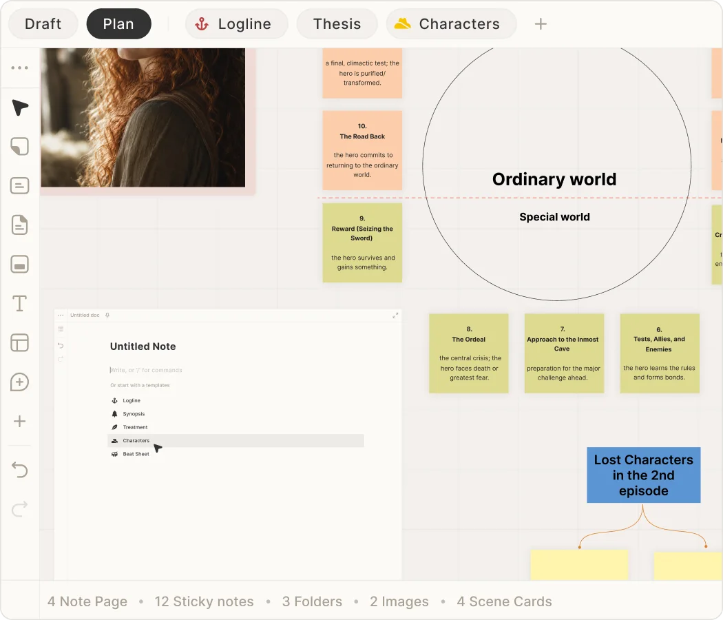 A Hero’s Journey story board for a screenplay in Skrib
