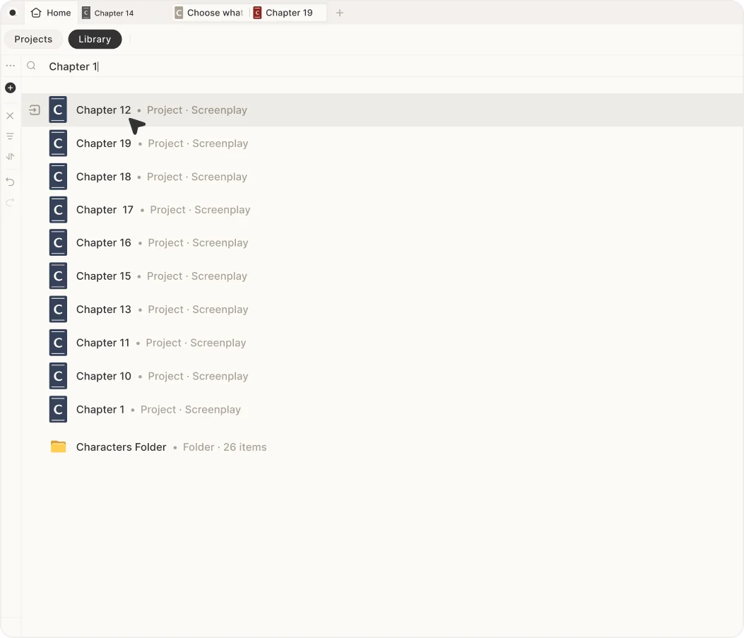 Serialized chapters and character material in the Skrib Library